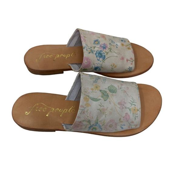 Free People Vicente Leather Slide Sandals Natural Floral 38/8 - Picture 3 of 4